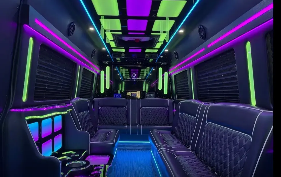 14-Passenger Sprinter Limo Party Bus – Party lighting & sound