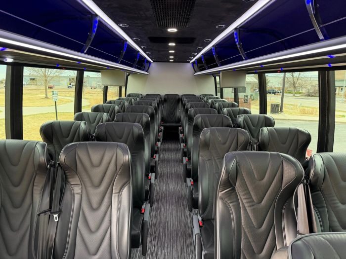 Coach bus leather seats – Woody Creek limo service